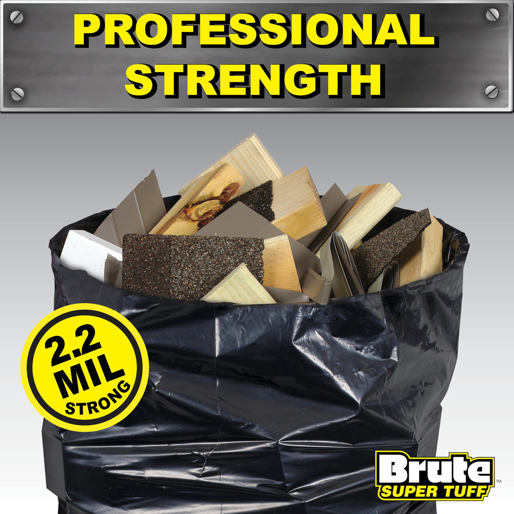 Brute Super Tuff Heavy Duty Contractor Bags, Large Trash Bags, Twist Tie Closure, Black, 55 Gallon, 15 Count