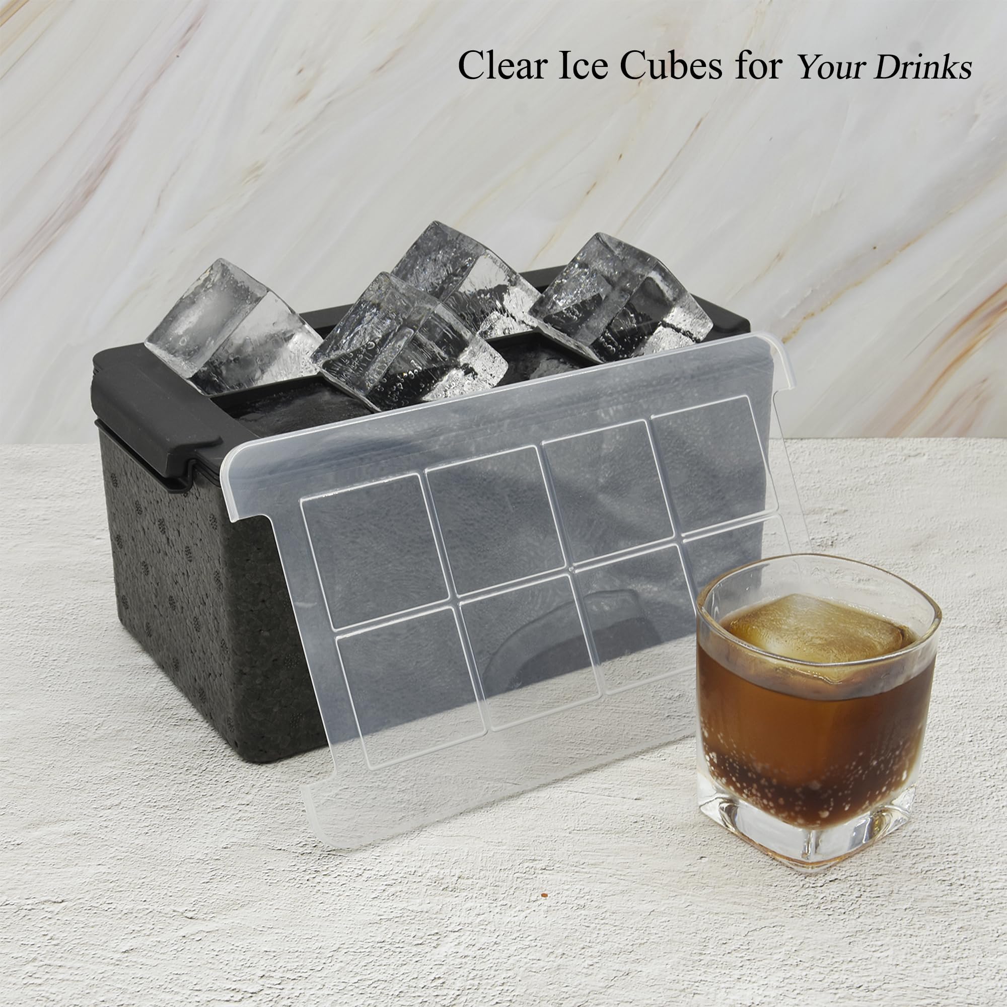 Bangp Clear Ice Cube Tray with Lid,Premium Clear Ice Cube Maker Mold,Large Size Silicone 8 Cavity Clear Ice Maker with Reusable Storage Bag,Makes 8 Crystal Clear Ice Cubes for Whiskey and Cocktail