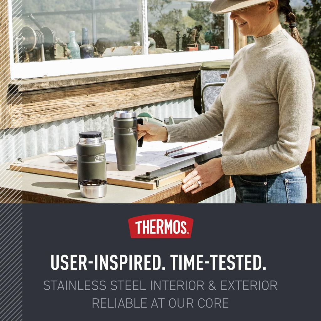 Thermos SK1000MSTRI4 Stainless King 16 Ounce Travel Mug with Handle, Matte Steel, Gray, SK1000MSTRI4, 24 oz