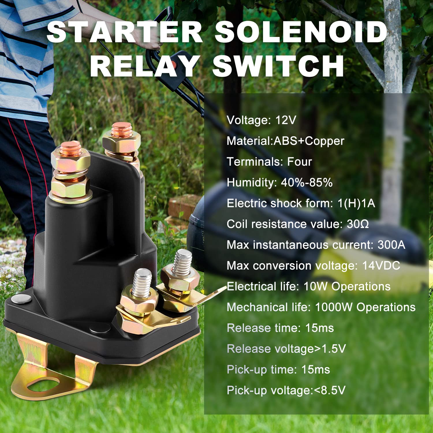 Delgada 12V Lawn Mower Replacement Starter Solenoid,Universal 4-Pole Solenoid Relay Switch Compatible with Briggs&Stratton Engine MTD Sears Craftsman,Replaces 146154/145673/109946
