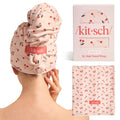 Kitsch XL Microfiber Hair Towel Wrap for Women - Microfiber Towel, Super Absorbent, Quick Dry, Anti-Frizz - for Long and Short Hairs, Turbans for Women, Wet and Curly Hair Wrap - Cherry Print