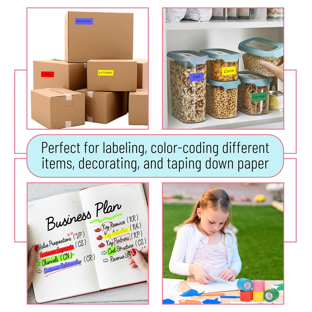 Mr. Pen- Colored Masking Tape, 16 Yards Per Roll, 2 Inch Wide, 5 Rolls, Painters Paper, Craft, Art, Labeling, Colorful