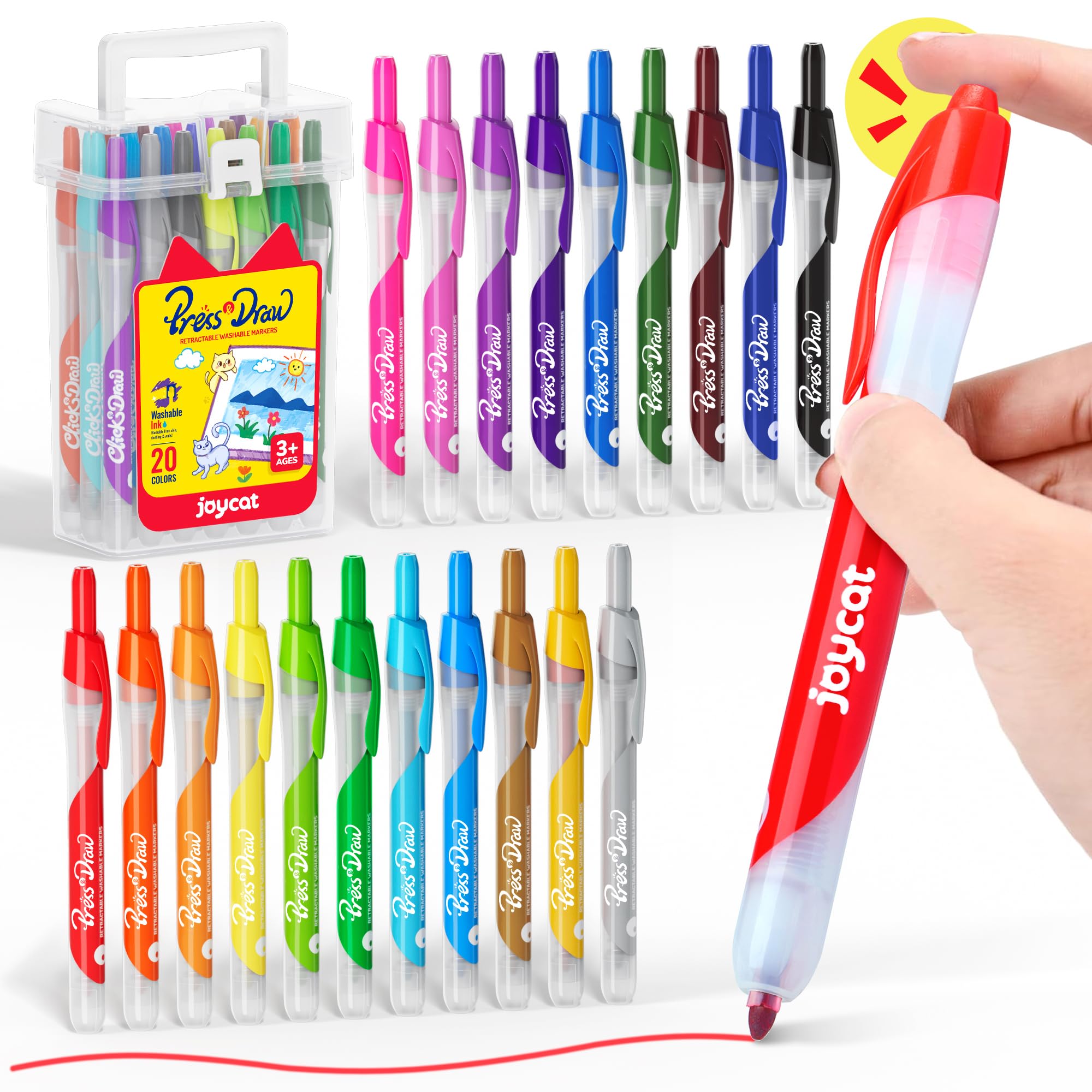 JoyCat Click Washable Markers for kids with Retractable Tips,20 Colors Markers Set,retractable markers for Toddlers Kids, Ideal arts & crafts supplies,coloring markers,Holiday & Ideal gift