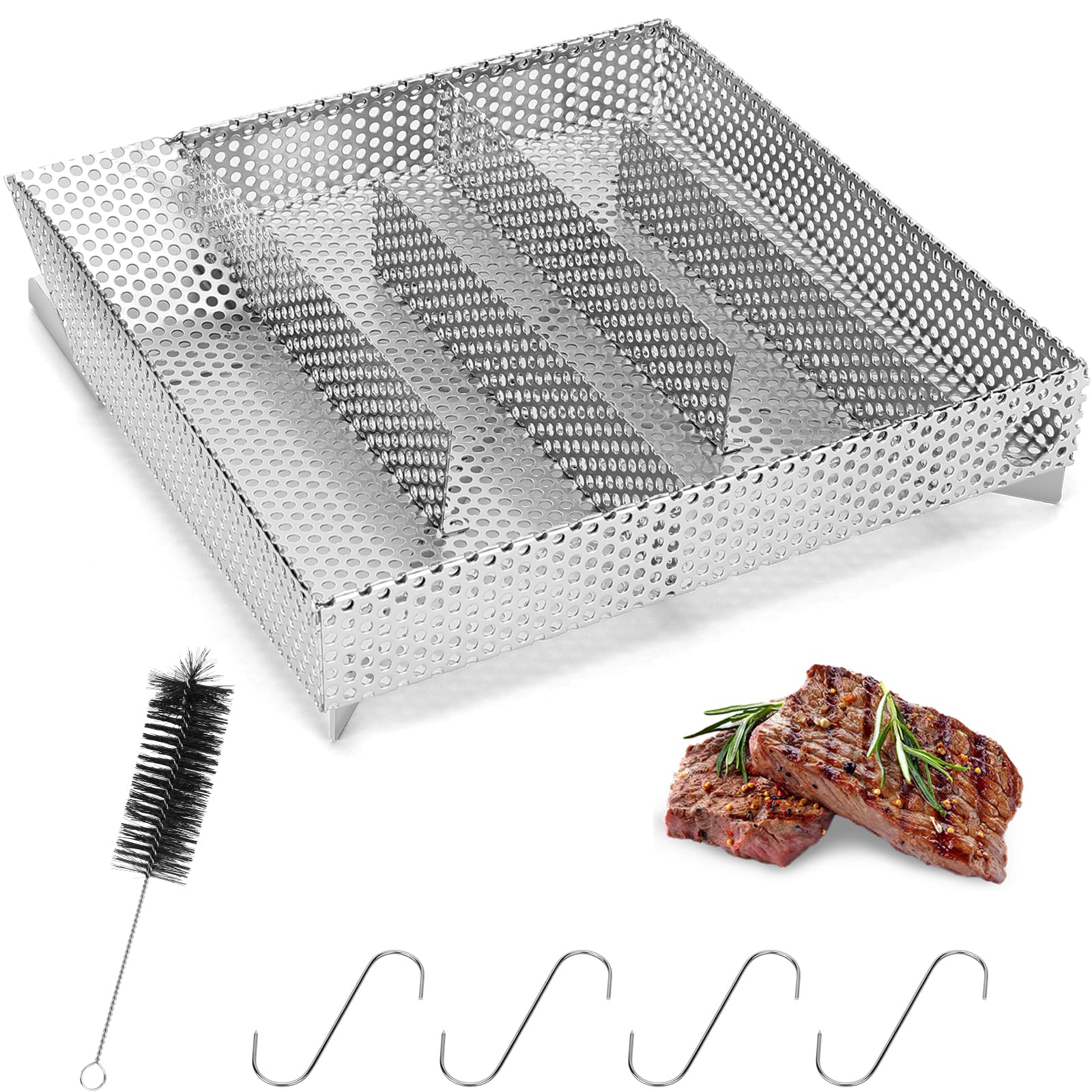 WADEO Newly Upgraded Pellet Smoker, Cold Smoke Generator for BBQ Grill Hot or Cold Smoking, Ideal for Smoking Meat, Fish, Cheese, Square