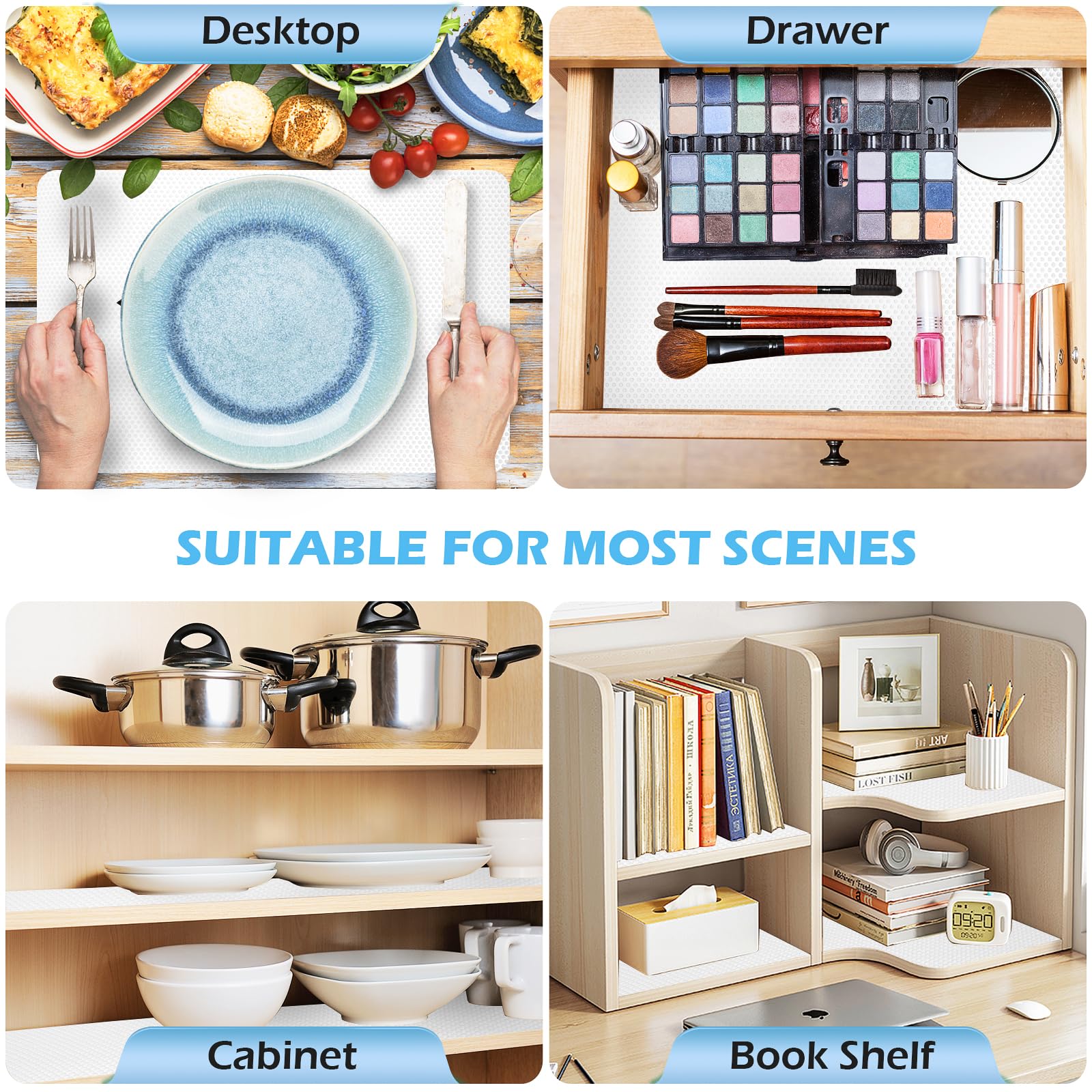MooiFun Drawer Liners, Waterproof Shelf Liner, Anti-Slip Non-Adhesive BPA Free Kitchen Cupboard Cabinet Liner Refridge Fridge Mats Sink Protector Strong Durable for Home (White/11.8in x 20Ft)