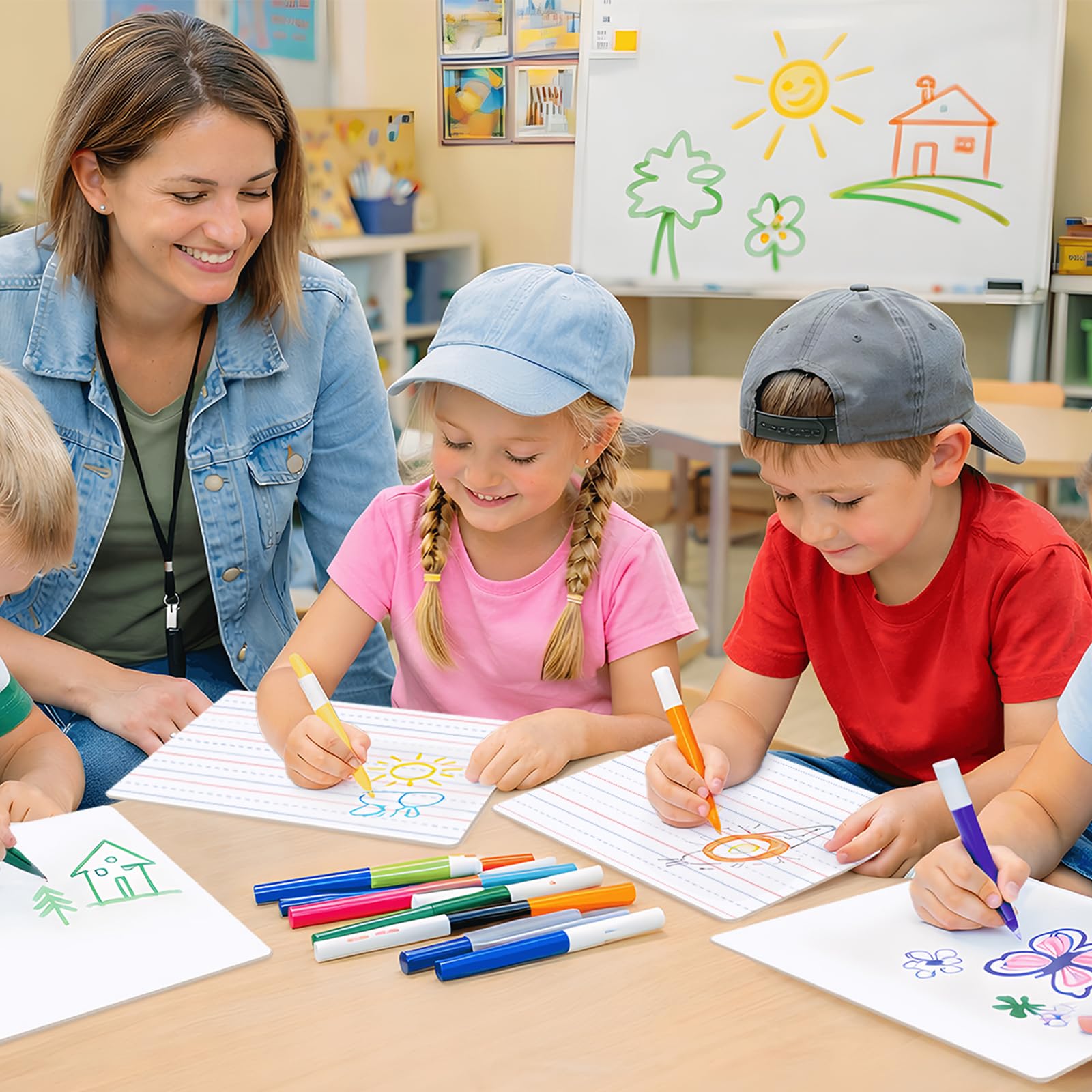 zmybcpack 12 Pack 9x12 Inch Small White Boards, Double Sided Dry Erase Boards Blank & Lined, Lightweight Paperboard Lapboards with 12 Markers & Erasers for Classroom, Students, Teachers