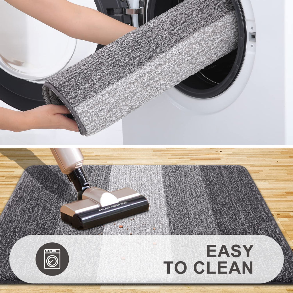 Grandaily Indoor Doormat, 20" x 32" Non-Slip Mud Trapper Absorbent Front Door Mats, Washable Striped Inside Entryway Mat, Low-Profile Welcome Mat Entrance Mat, Grey