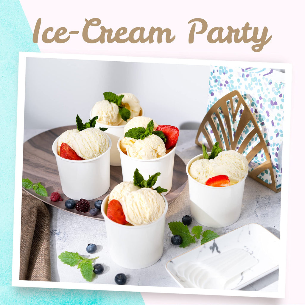 MATICAN Paper Ice Cream Cups - 100-Count 11-Oz Disposable Dessert Bowls for Hot & Cold Food