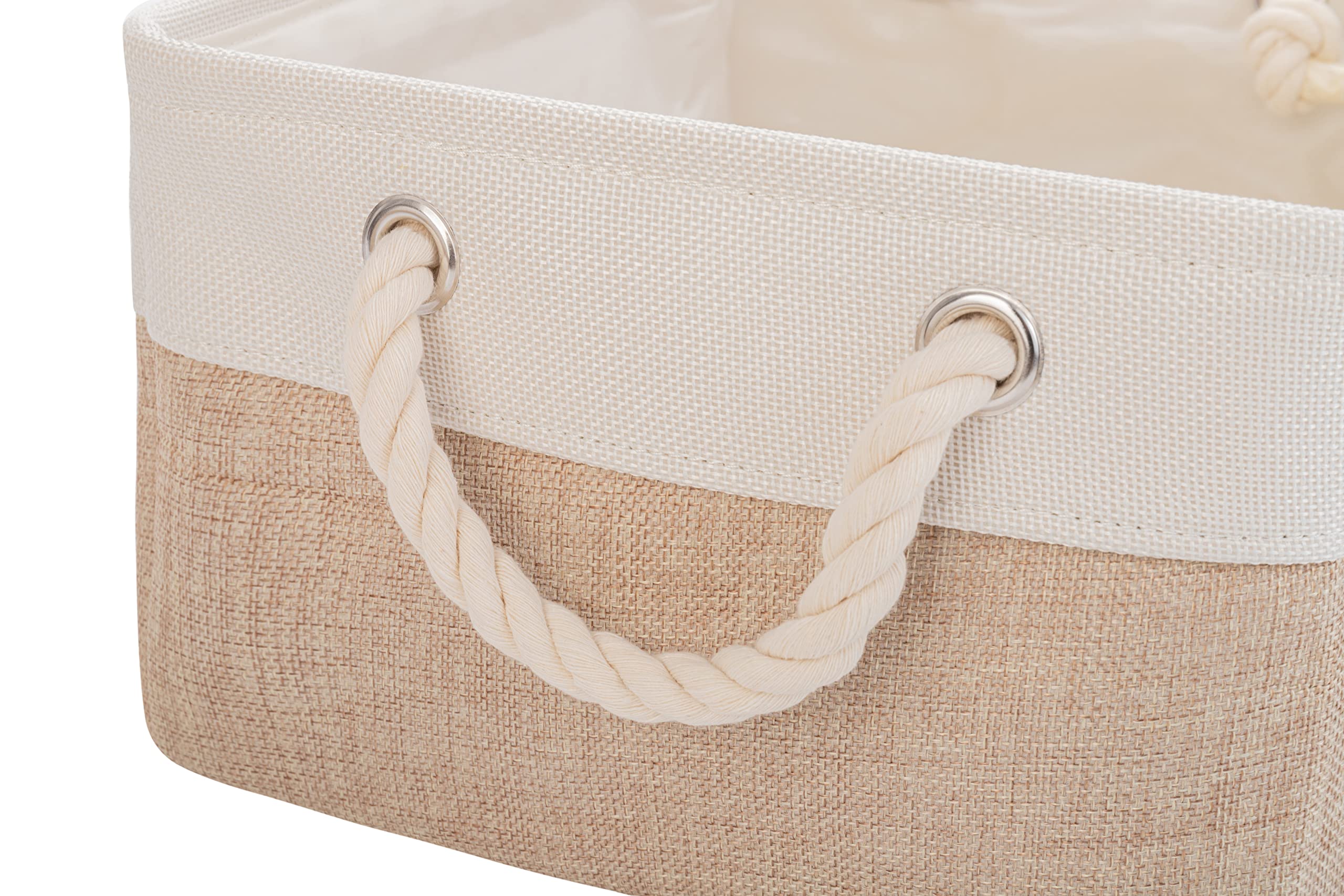Storage Basket Bins - Fabric Basket&Decorative Baskets Storage Box Cubes Containers W/Handles for Clothes Storage Books, Home, Office, Garage (Beige&White, 36X26X17 (3pack))