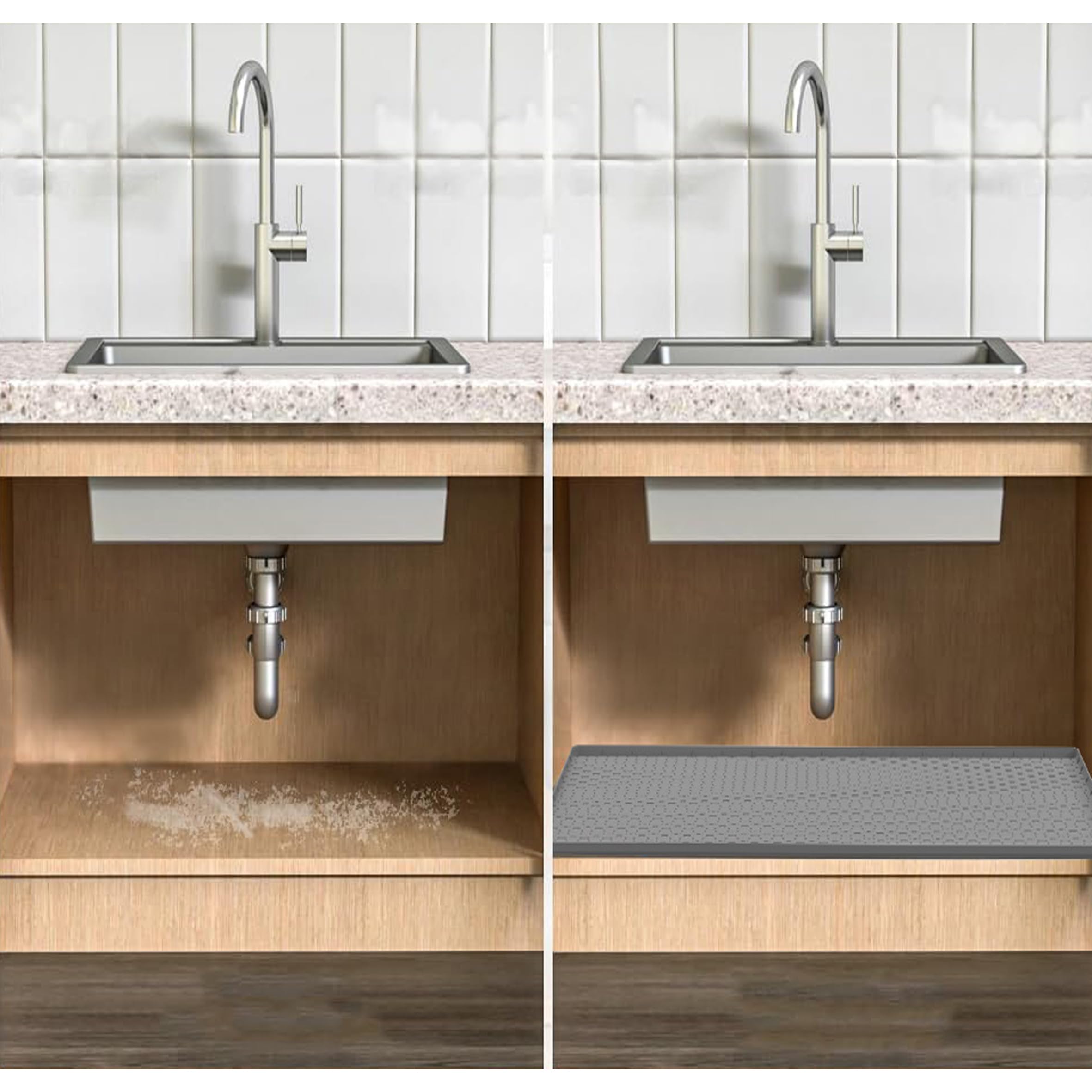 34"x22" Under Sink Mat Waterproof Silicone Protector with Raised Edges Anti-Slip Cabinet Liner for Kitchen Bathroom Leakproof Drip Tray Organize Cleaning Supplies Mat Mats Tray Liner