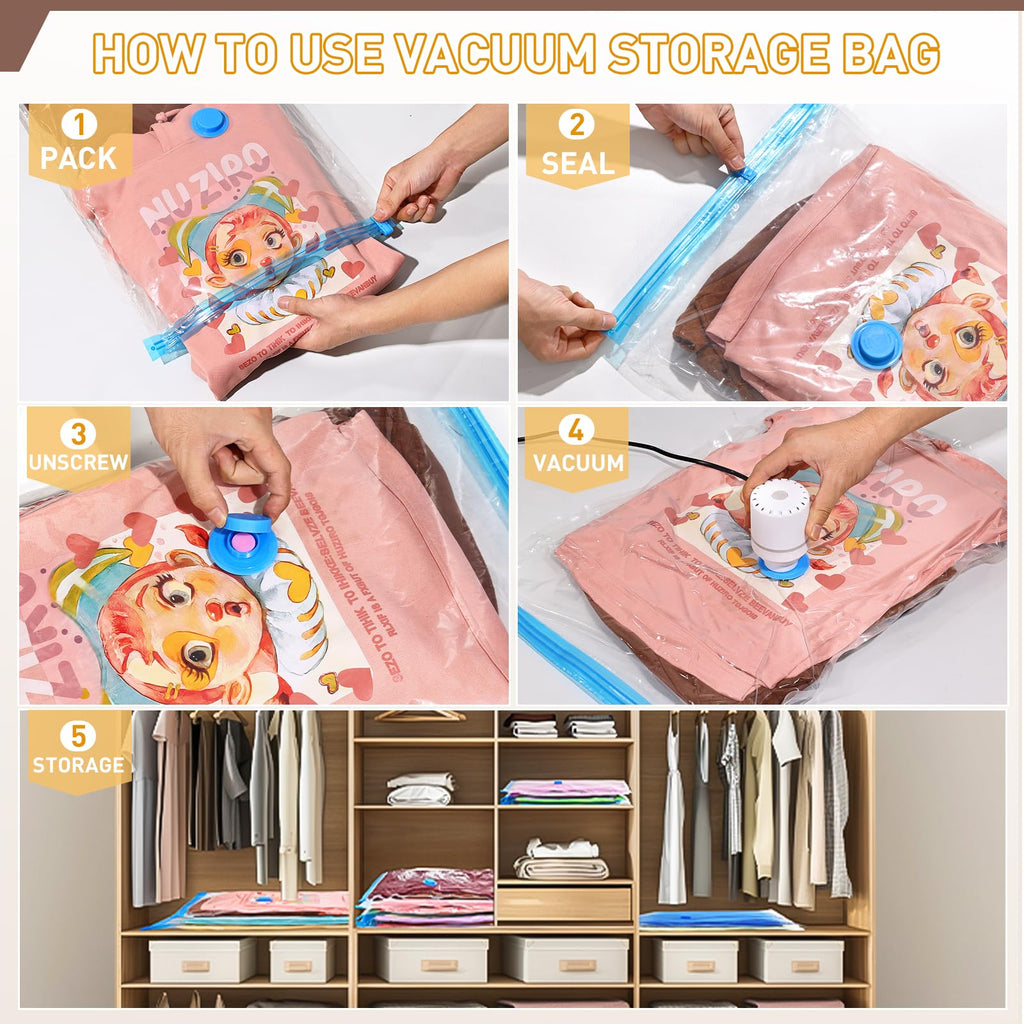 Warmi 16 Pack Vacuum Storage Bags with Electric Air Pump - Vacuum Sealer Bags for Clothes Storage, Blanket, Duvets, Pillows, Comforters, Home Storage & Organisation