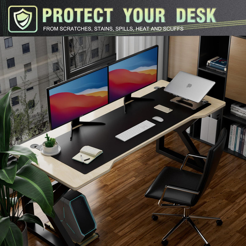 K KNODEL Large Office Leather Desk Mat, Mouse and Keyboard Pad, Computer and Laptop Mat, Desktop Protector and Cover, Writing Pad and Blotter (47.2"x17", Black)