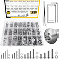 Mywish 1290 Pieces M2 M3 M4 M5 Screw Nuts and Bolts Assortment Kit, Metric Screws 304 Stainless Steel Button Head Socket Cap Metric Screw Assortment with Flat Washers/Nuts/Hex Wrenches 16 Sizes