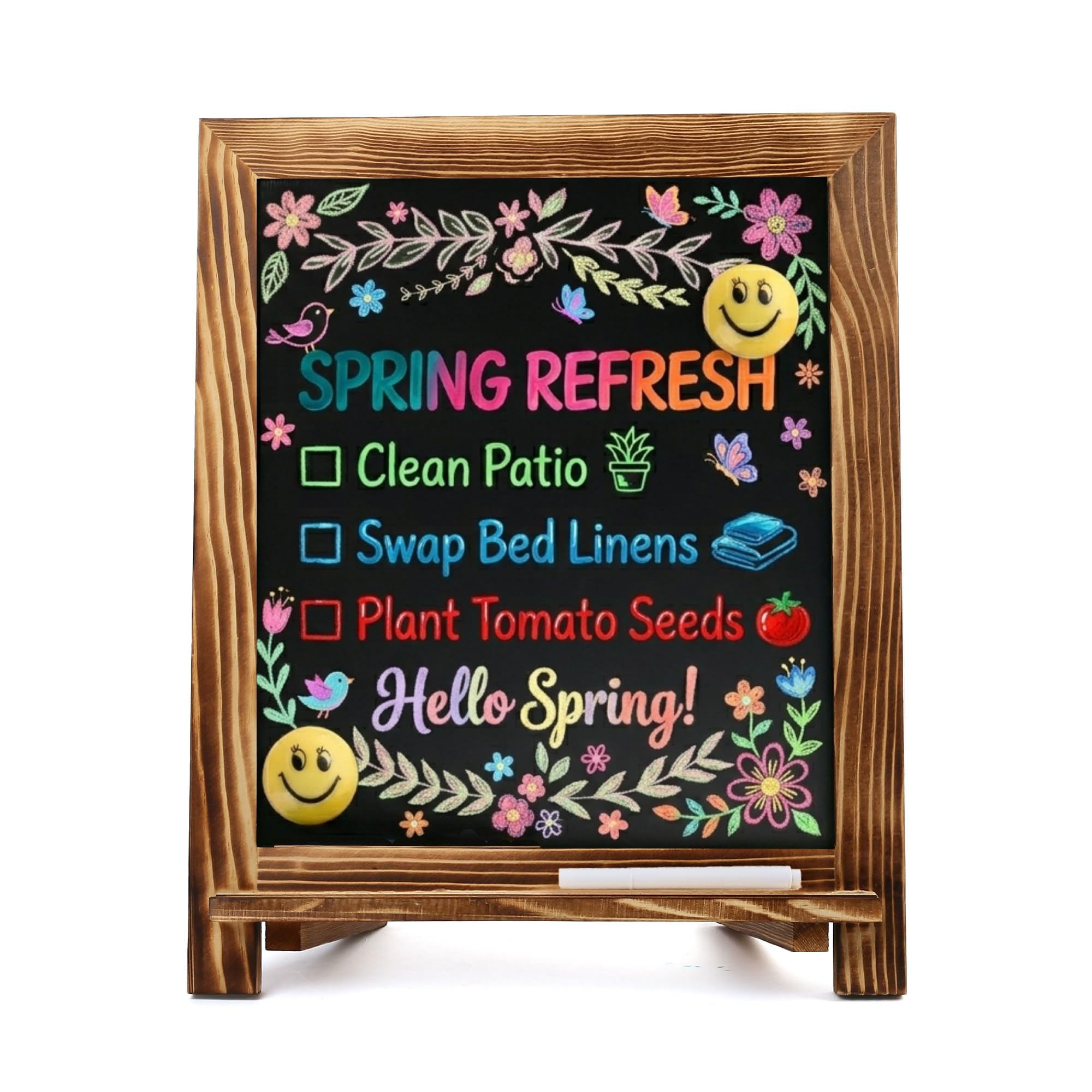 Rustic Chalkboard Sign, 15”x12” Standing Wood Framed Blackboard with Chalk Marker and Magnets, Magnetic Chalk Board Easel for Menu Kitchen Wedding Home Décor, Tabletop or Wall Hanging Display