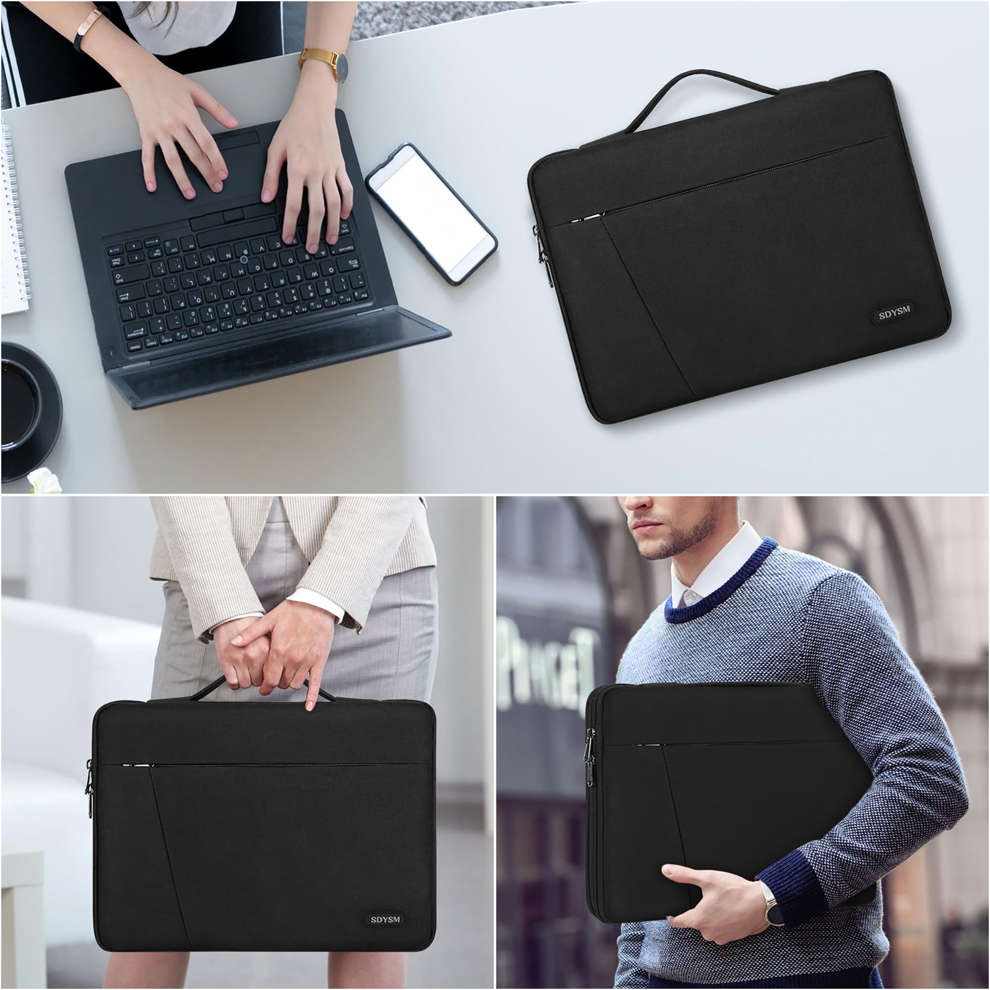 Laptop Sleeve 14 Inch Laptop Case with Portable Handle 360° Protective Laptop Sleeve Case Waterproof Neoprene Bag Business Computer case for Men Women Compatible with 13-14 Inch MacBook Air/ Pro/ ASUS/ DELL/ Lenovo/ HP/ ACER Notebook, Black
