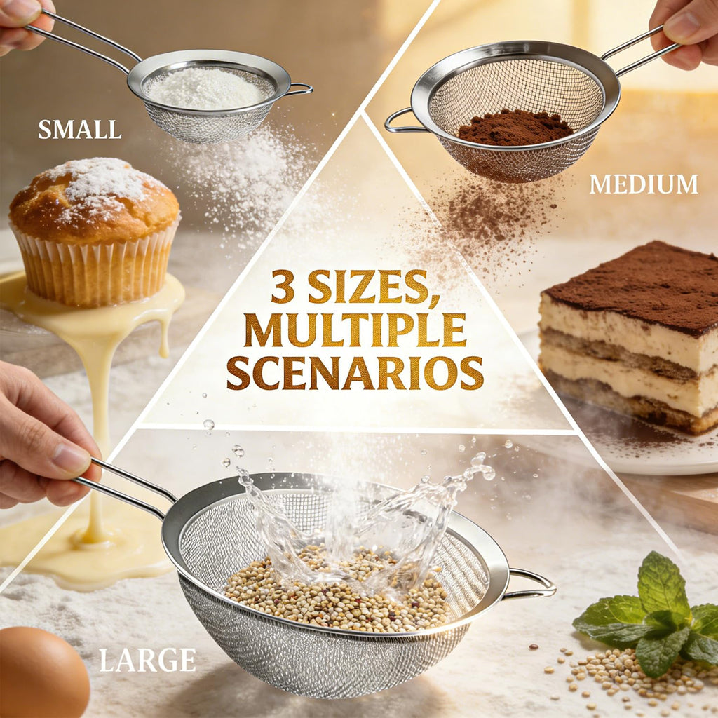Anaeat Fine Mesh Strainers - Premium Stainless Steel Colander Sieve Sifters, with Durable Mesh and Sturdy Handle, Great for Sifting Dry Ingredients, Flour, Pastas, Rice, Food, Tea (3.15"+5.5"+7.87")