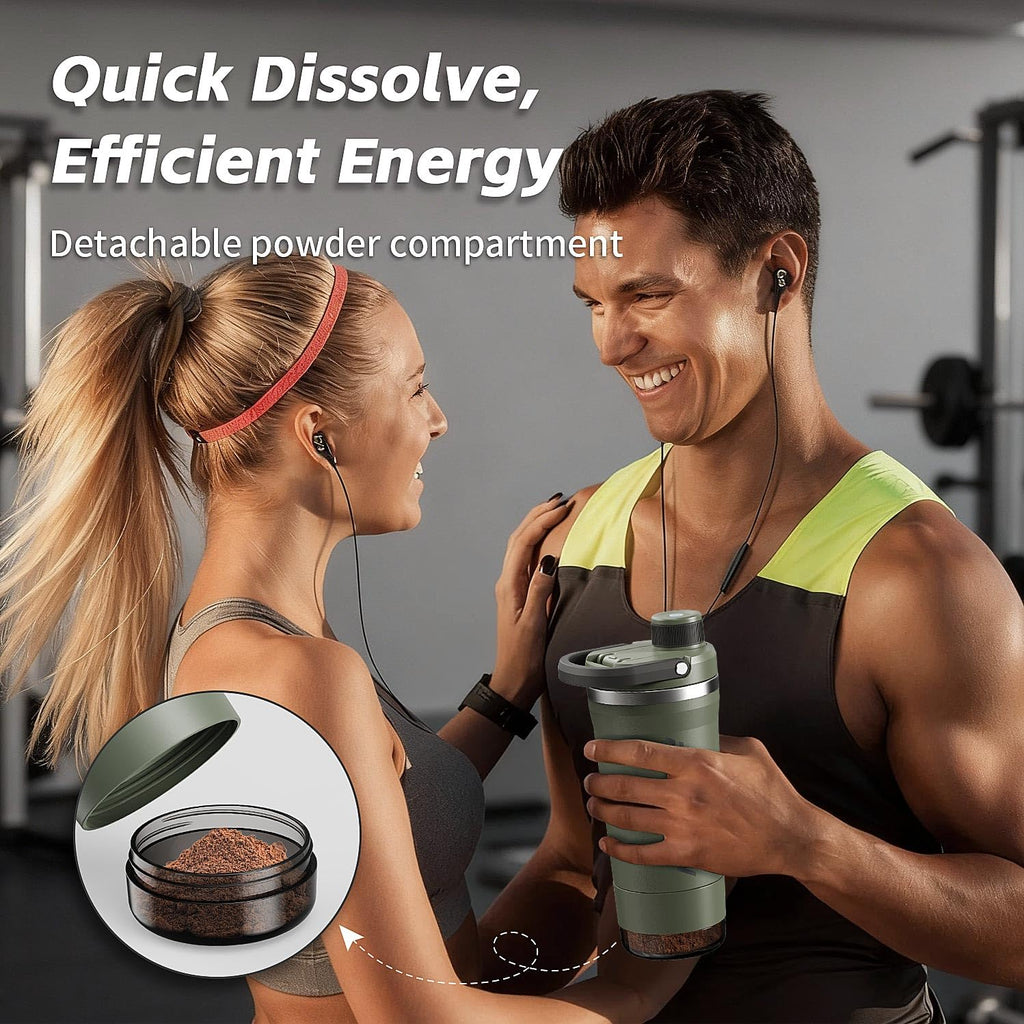 PROCHAIN Insulated Stainless Steel Shaker Bottle, Metal Shaker Cup for Protein Shakes with Storage, Leak-Proof Twist Lock Lid, Perfect for Gym Sports, 20 oz (Dark Green)