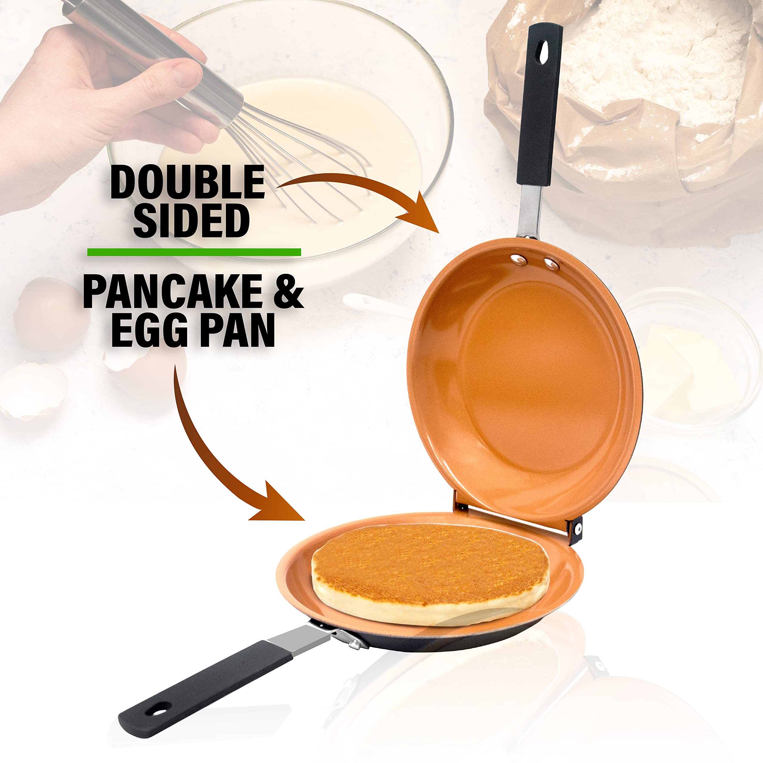 Gotham Steel Pancake Bonanza Pancake Maker, 2-Sided Nonstick Pancake Pan, Crepe Maker, Egg Pan, for Perfect Pancakes Eggs Crepes, Long Lasting Nonstick, Even Heating, Dishwasher Safe, 100% Toxin Free