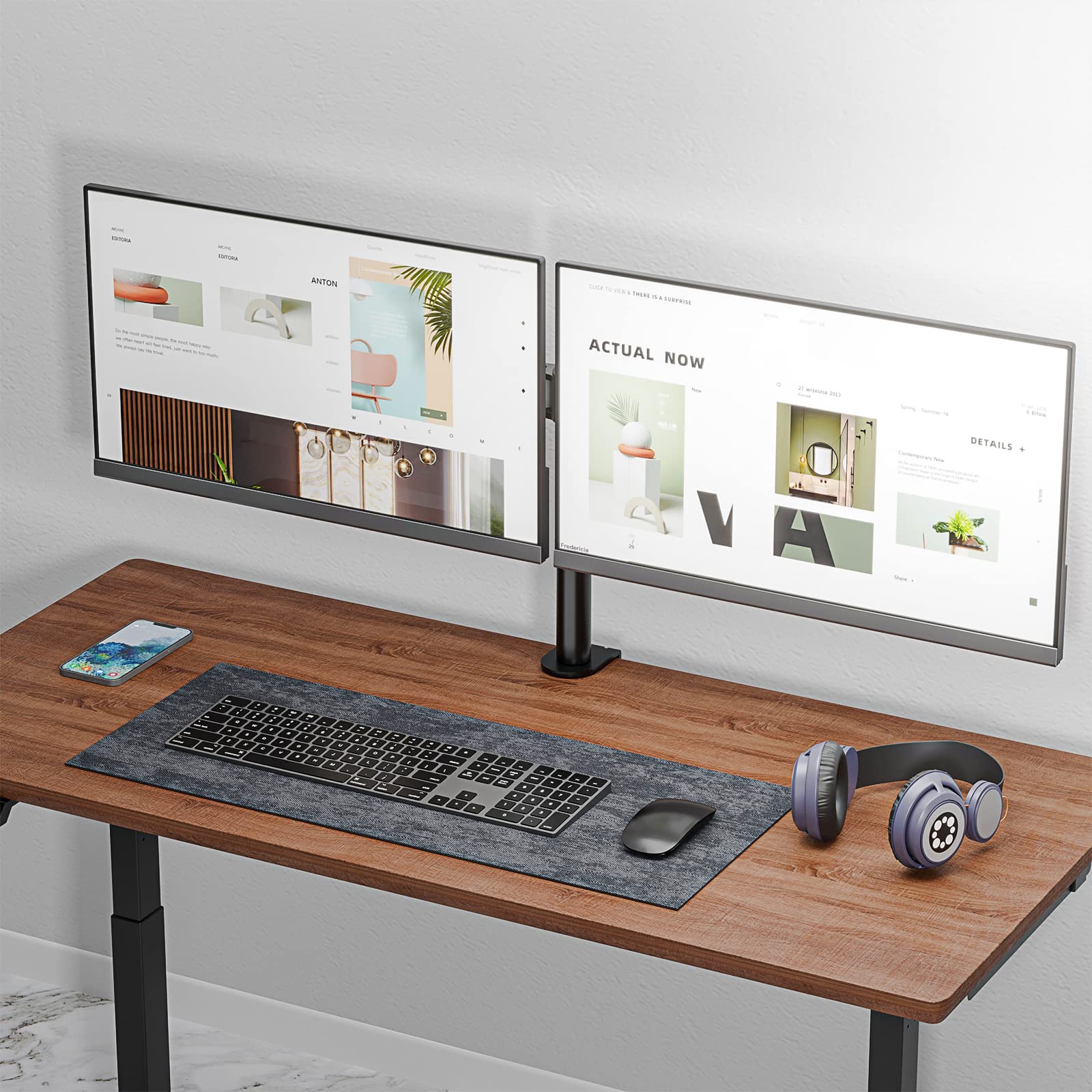 WALI Dual Monitor Arm for 13-27 inch Screens, Monitor Arms for 2 Monitors Holds up to 22 lbs Each, Fully Adjustable Dual Monitor Mount with Swivel Tilt Rotation, 75x75/100x100mm (M002), Black
