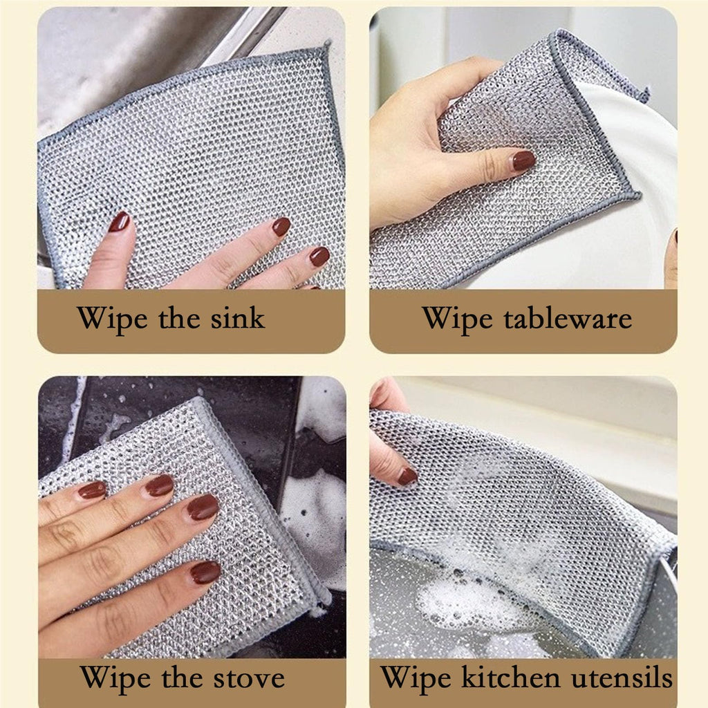 10PCS Double Wet and Dry Wire Dishcloth, Stainless Steel Scrubber, Multi-Purpose Wire Miracle Cleaning Cloths, Non-Scratch, for Powerful Cleaning of Cookware and More (10)
