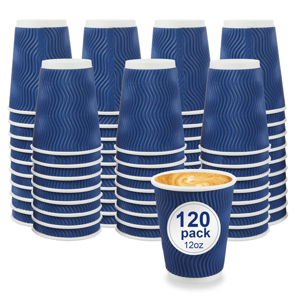 Coffee Cups, RAZCC 120 Pack 12 oz Disposable Insulated Paper Cups, Corrugated Kraft Ripple Wall Cup Suitable for Hot and Cold Drinks