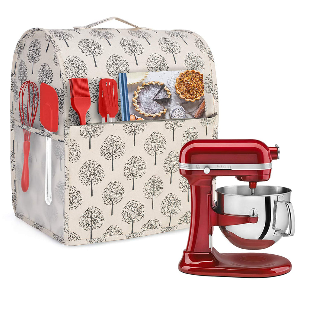 Yarwo Dust Cover for 6-8 qt Stand Mixer, Protective Dust Cover with Top Handle and Pockets for Extra Accessories, 35.8 x 23 x 40 cm, Tree(Cover Only)