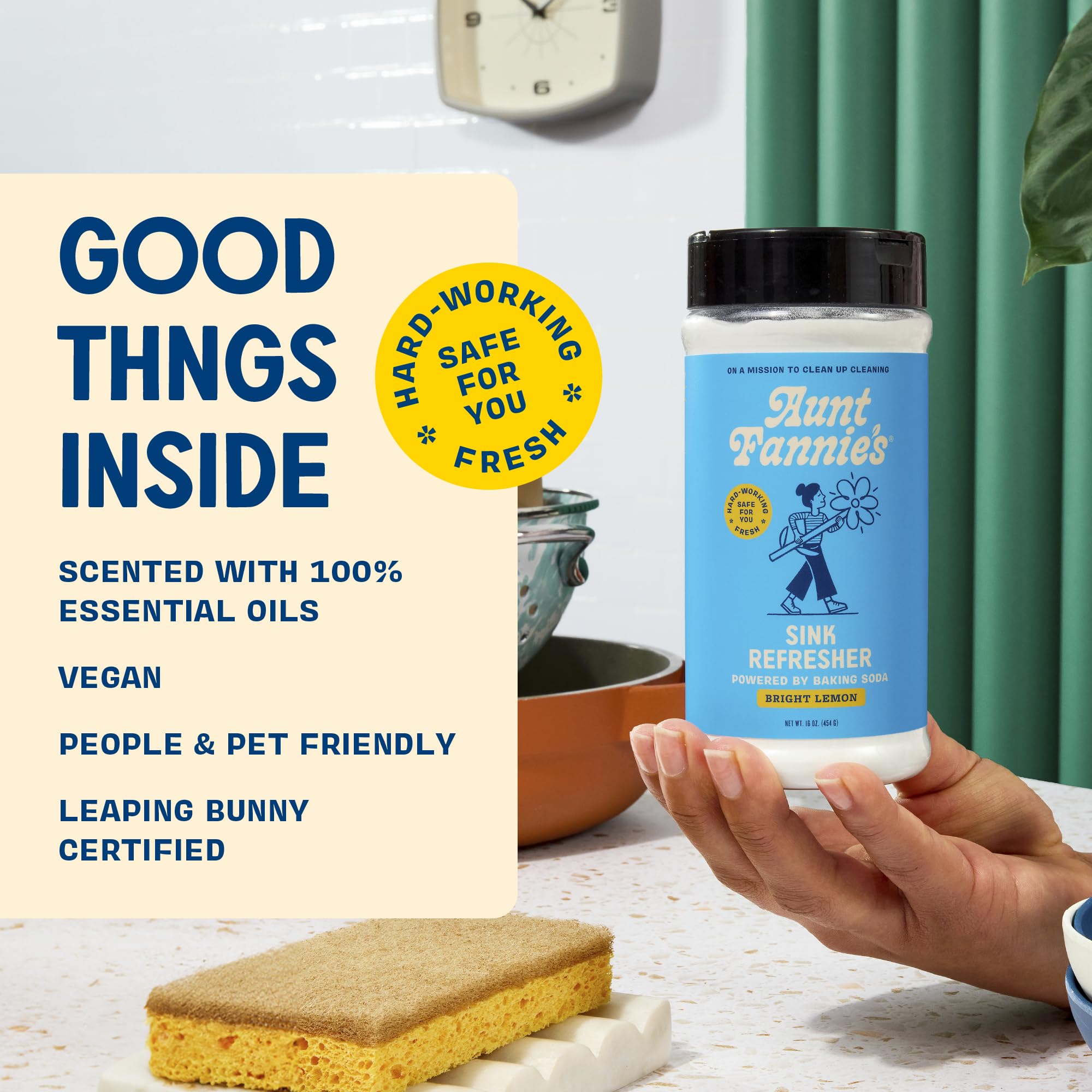 Aunt Fannie's Sink Refresher, Bright Lemon Powder Scrub and Odor Minimizer for Sinks, Drains and Garbage Disposals, 16 Ounces (Pack of 1)