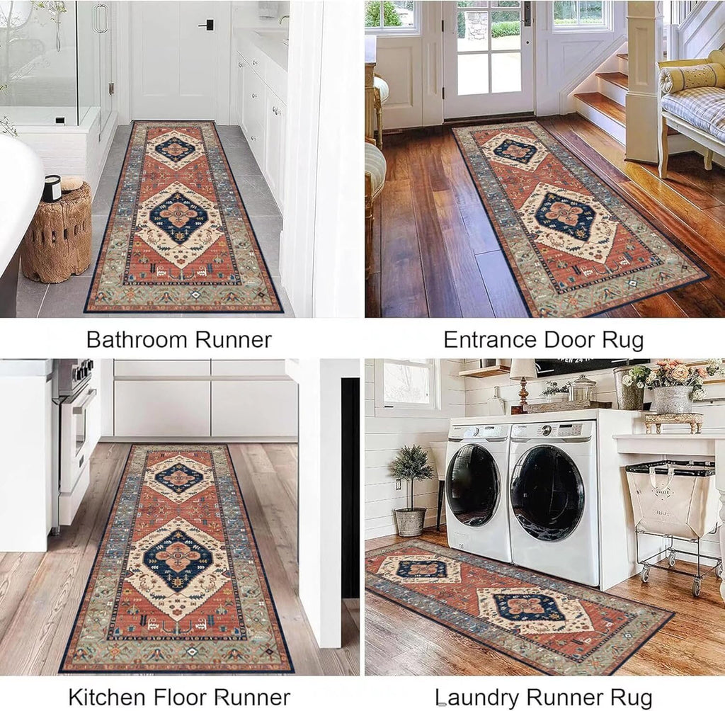 Grosrues Hallway Runner Rug 2'x6' Washable Non Slip Area Carpet - Soft Throw for Bedroom, Water Absorbent Entryway Rug - Indoor Entrance Floor Mat for Kitchen Laundry Room