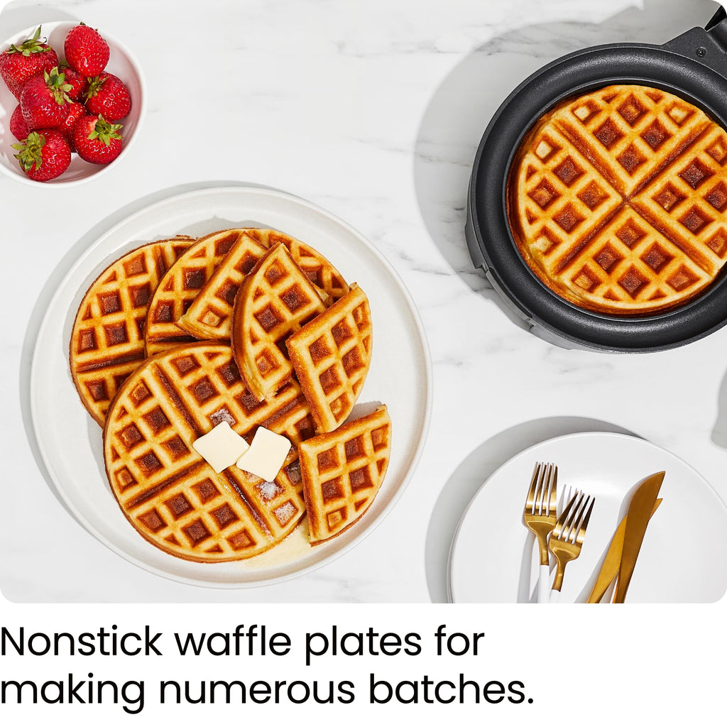 Chefman Anti-Overflow Belgian Waffle Maker w/ Shade Selector, Temperature Control, Mess Free Moat, Round Iron w/ Nonstick Plates & Cool Touch Handle, Measuring Cup Included, Black