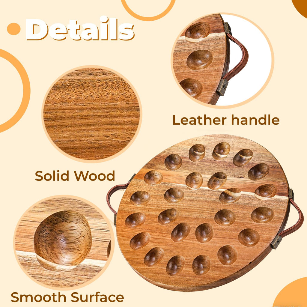 Hiceeden Acacia Wood Deviled Egg Platter with Handles for Easter, 24 Holes Round Deviled Egg Tray Container, Reversible Charcuterie Board Egg Plate Serving Tray for Countertop