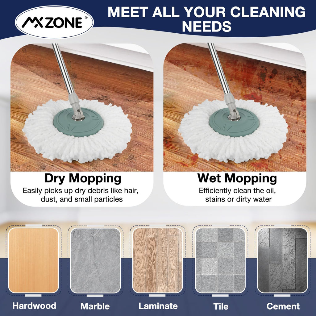 MXZONE Mop Head Replacement for Universal 360° Spin Magic Mop, Fits Hurricane Spin Mop Microfiber Mop Head Refills, Round Shape Standard Size, 5 Pack