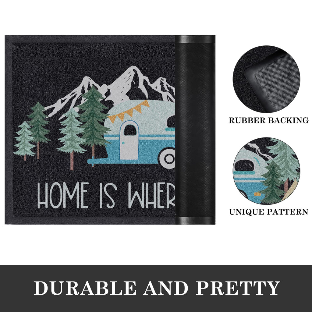 comfoyar Camper RV Door Mat, 17" x30'', Home is Where We Park It Camping Floor Mats, Welcome Mat with Rubber Backing for Shoe Scraper, Non Slip, Easy to Clean Floor Mat Rug for Outside Camper Decor