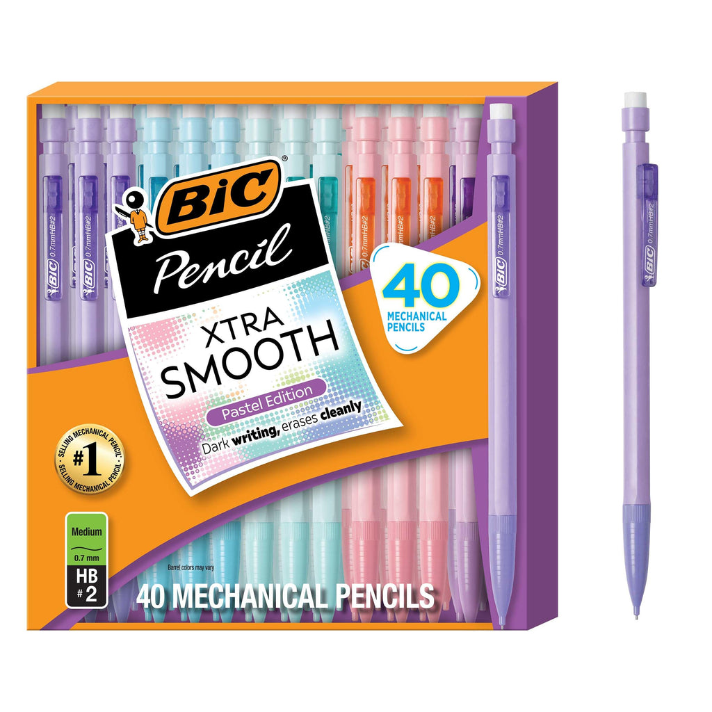 BIC Xtra Smooth Mechanical Pencil with Erasers, 0.7 mm Point, Refillable, 40-Count Pack