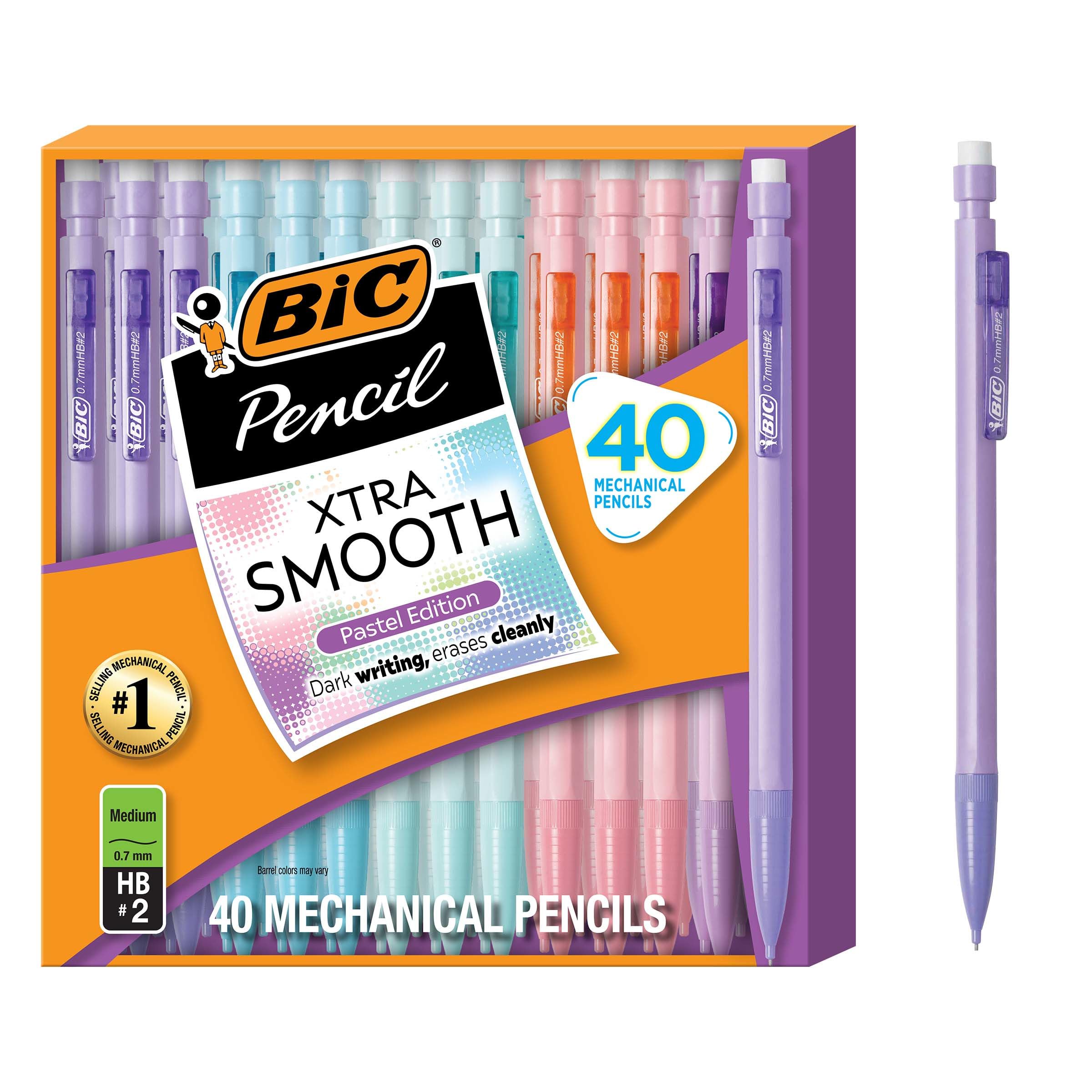 BIC Xtra Smooth Mechanical Pencil with Erasers, 0.7 mm Point, Refillable, 40-Count Pack