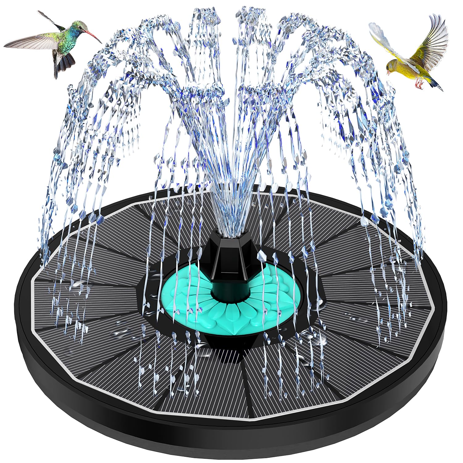 GAIZERL Solar Fountain Cyan Flower, Upgrade 3.5W Solar Bird Bath Fountains, Solar Powered Water Fountain with 7 Nozzles, 4 Fixed Pipes for Hummingbirds, Bird Bath, Garden, Pool, and Pond