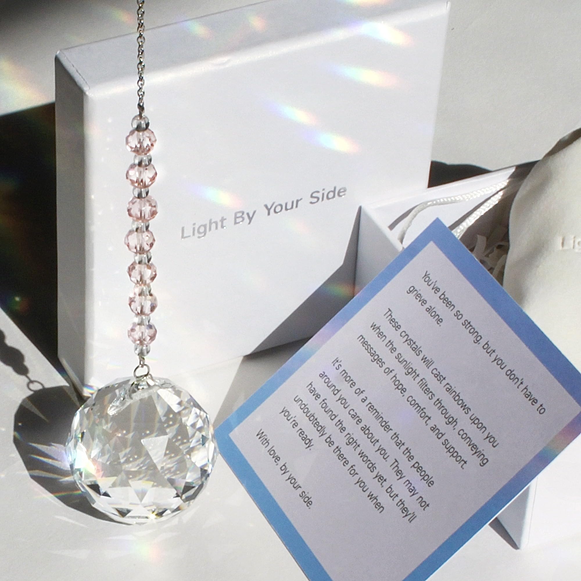 WOOWA Light by Your Side Sympathy Gifts for Loss of Loved One. Grief, Bereavement, Condolence, Sorry for Your Loss Gift. Crystal Rainbow Maker Suncatcher - Memory Rose