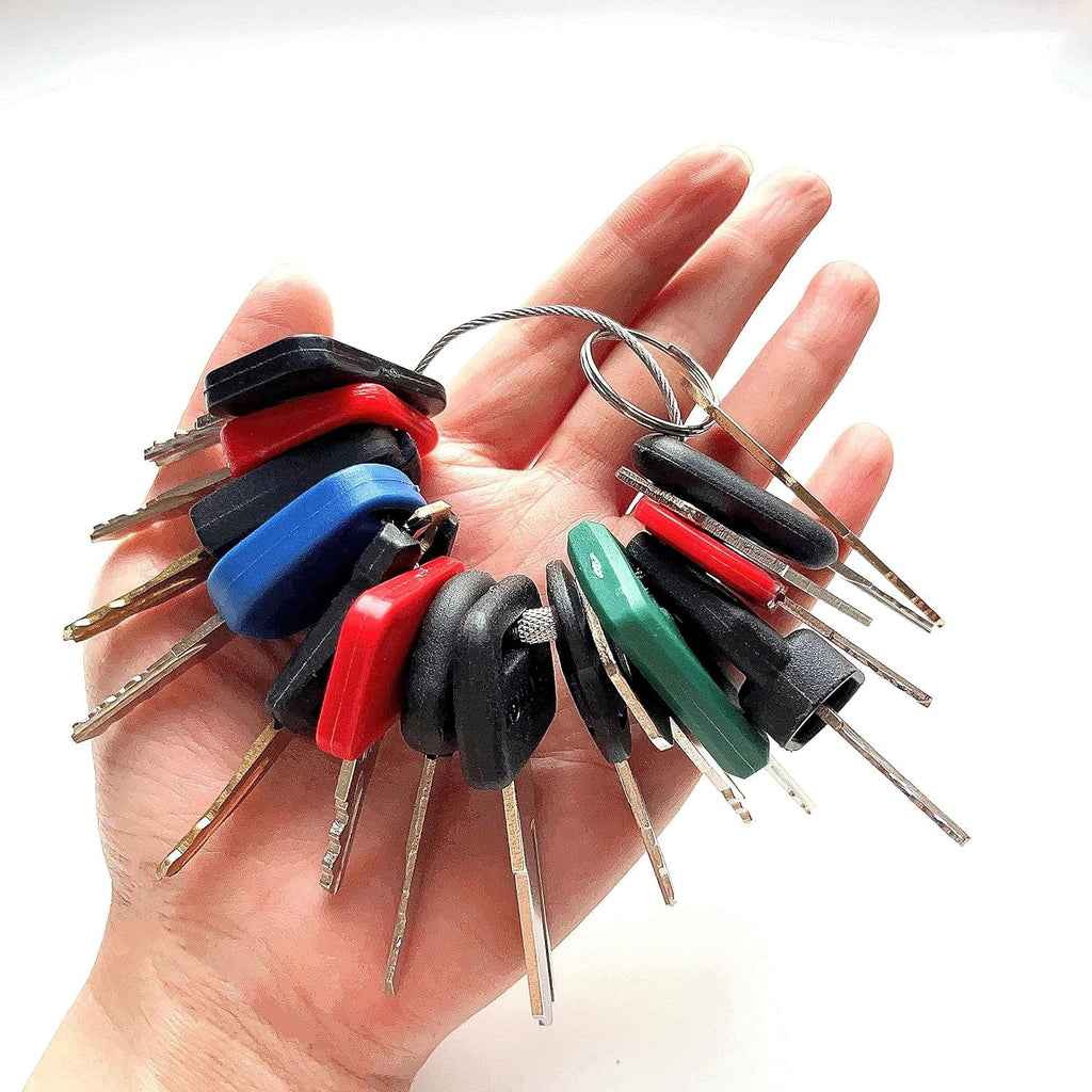 Paifeancodill 16 Pcs Construction Ignition Key Set for Heavy Equipment - Fits Volvo, Caterpillar, Komatsu, John Deere, JCB, Case Excavator - Master Key Set