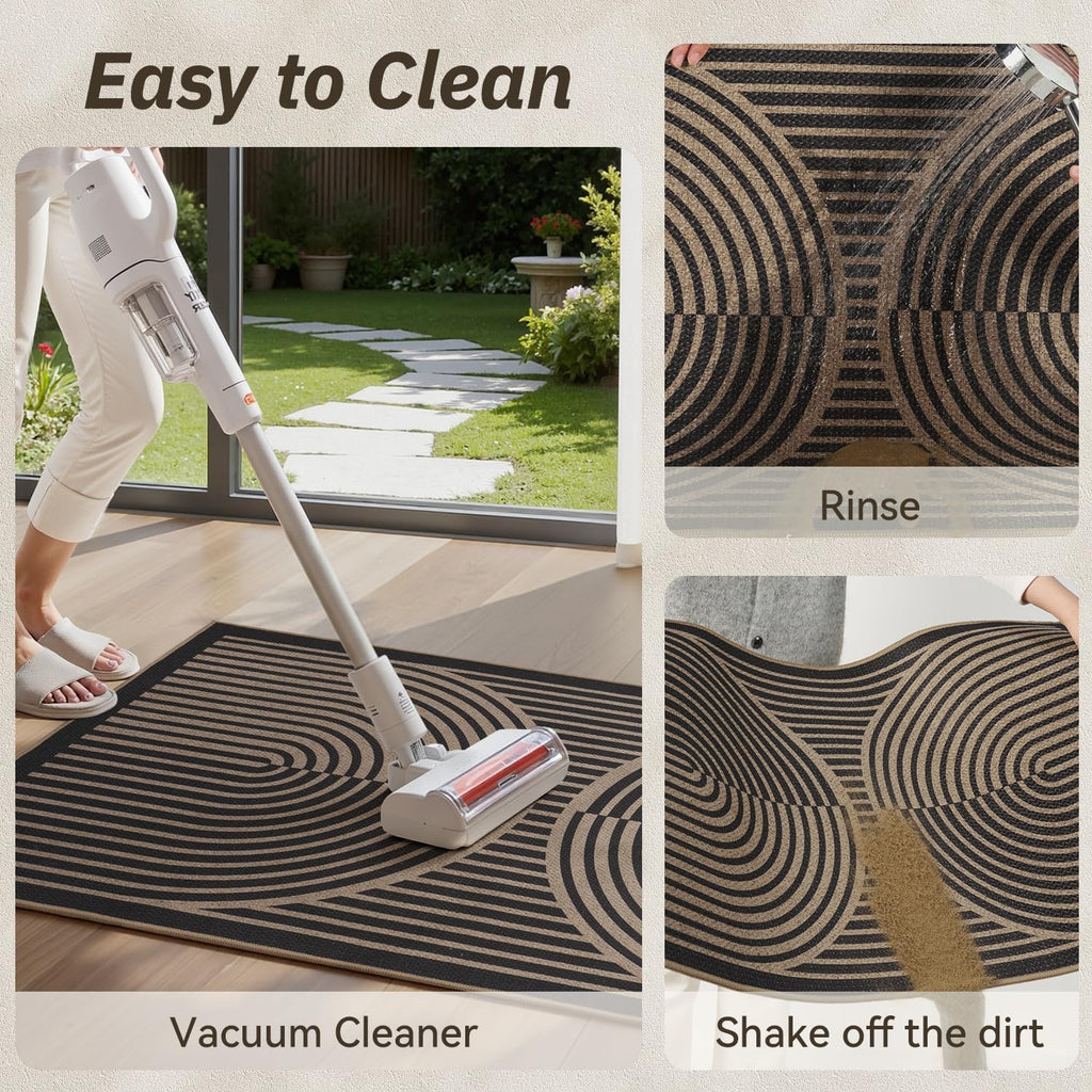 Front Door Mat Indoor Outdoor Mat for Entrance Mat Easy-Jute Entryway Mat-Mud Trapper Absorbent Low-Profile Fall Door Mats Entry Rug Arched Black 43x75cm