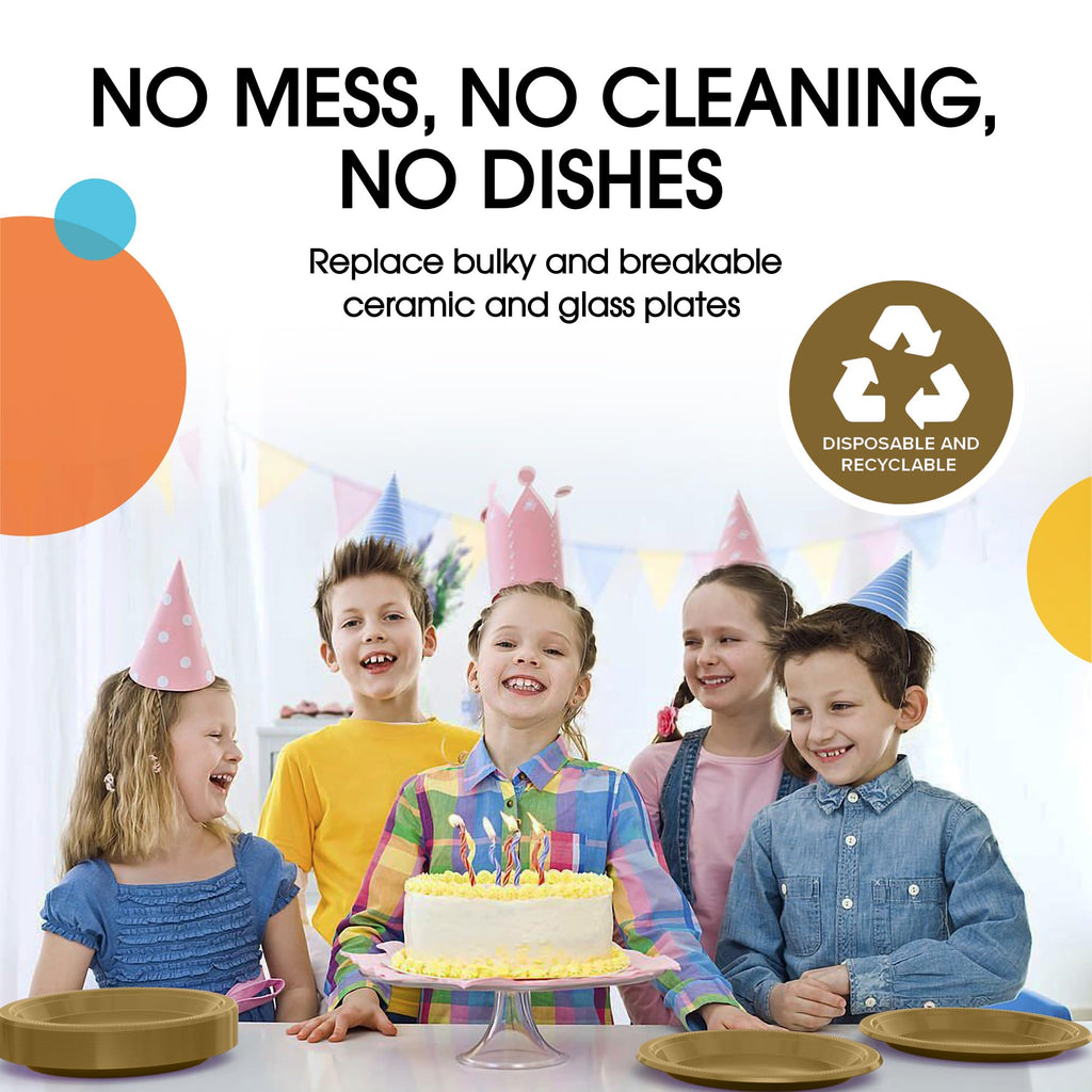 Exquisite Gold Plastic Plates for Party 7" Gold Disposable Plates for Party Supplies 50 Pcs Disposable Dinner Plate Heavy Duty 350 GSM Plate Sets, Plastic Dinnerware Sets