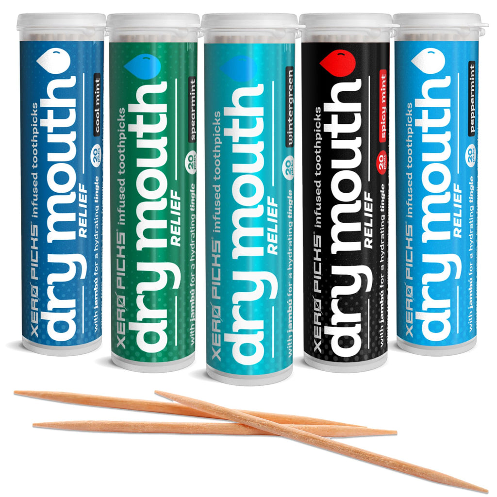 Xero Picks Dry Mouth - Infused Flavored Toothpicks for Long Lasting Fresh Breath & Dry Mouth Prevention (Mints Variety, 20 Count (Pack of 5))