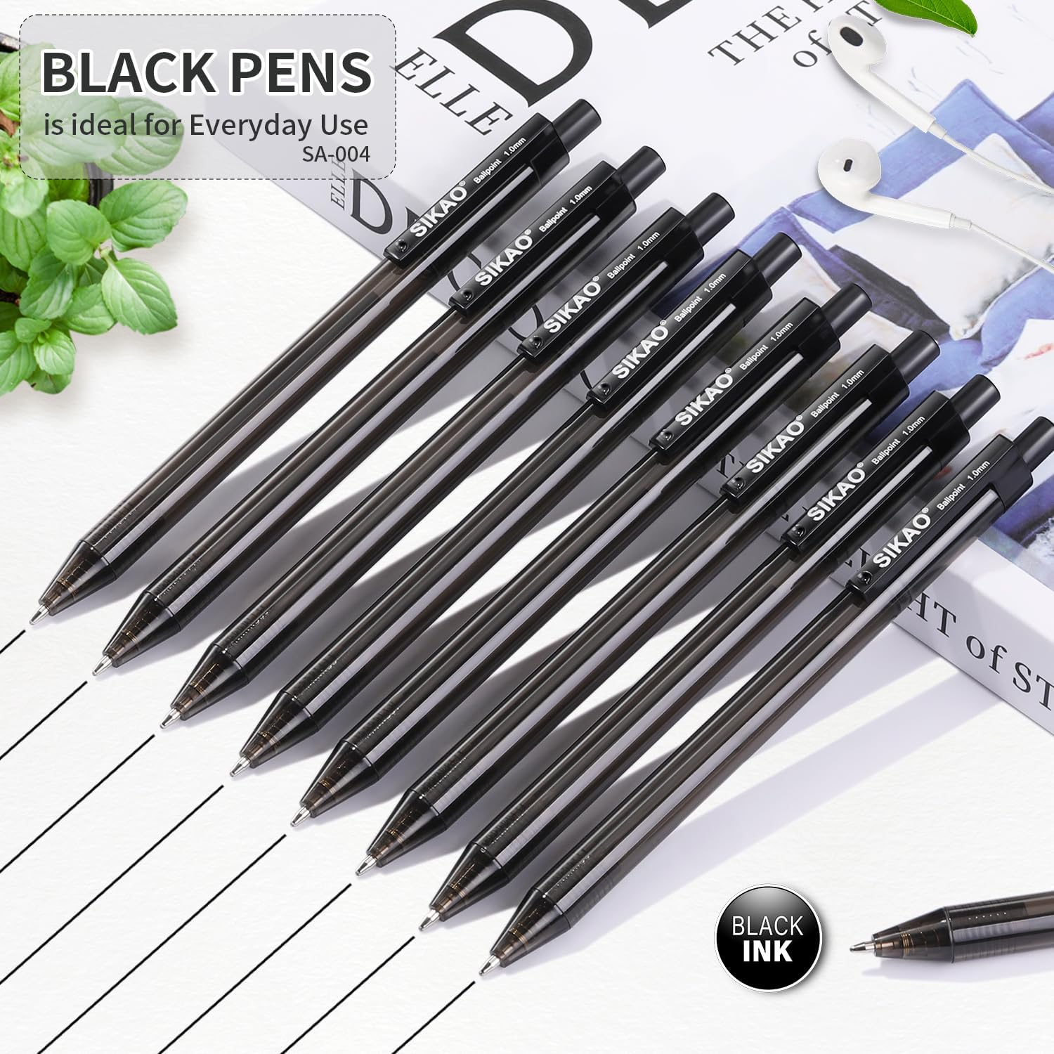 Black Pens Bulk, 60Pack Ballpoint Pens for Smooth Writing Pens No Smear, Black Ink Pens Medium Point 1.0mm, Retractable Click Ball Point Server Pens, School Office Supplies