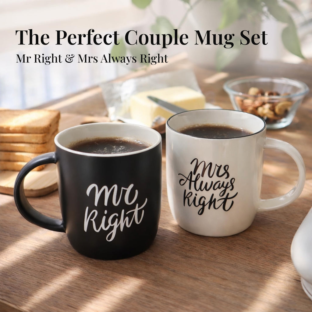 Triple Gifffted Mr Right Mrs Always Right Coffee Mugs Gifts Ideas for Couples, Wedding Anniversary, Engagement, Christmas, His & Hers, Bride and Groom, Parents, Newlyweds Bridal Shower, Ceramic 380ml