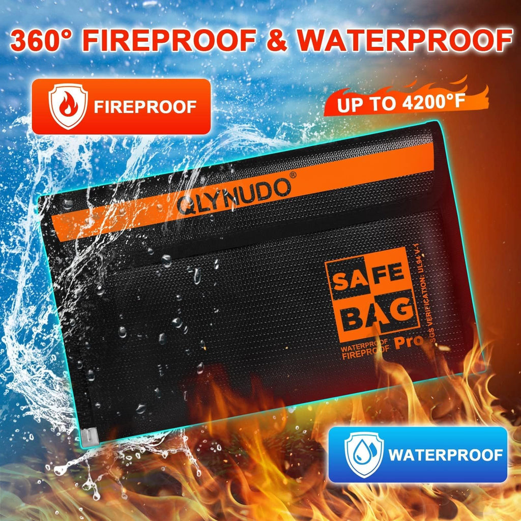 Small Fireproof Money Bag for Cash (9.5 x 5.8"), 4200°F Upgraded Fireproof Bag Set for Valuables - Passport, Documents & Cards (2-Pack Black), Waterproof Lining & Zipper
