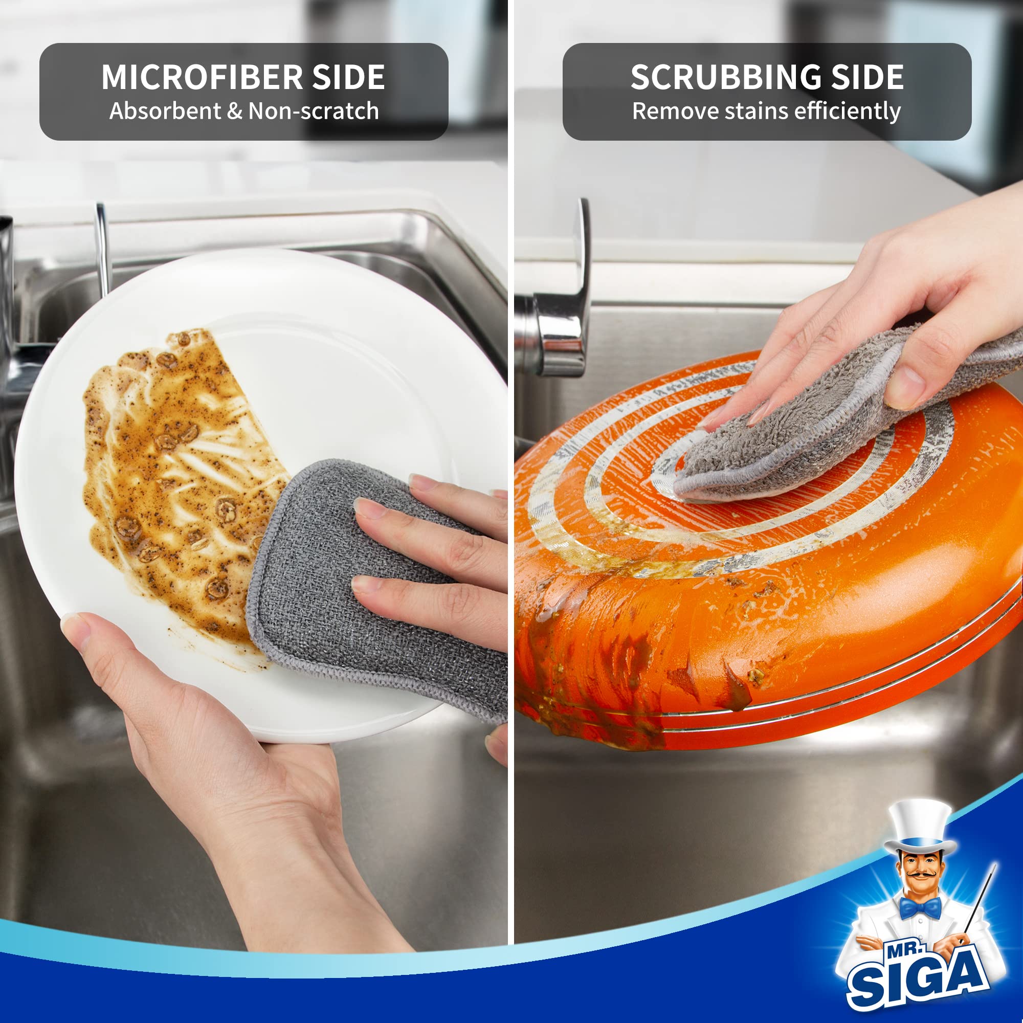 MR.SIGA Dual-Sided Scrub Sponges, Dishwashing Sponges for Kitchen, 6 Pack