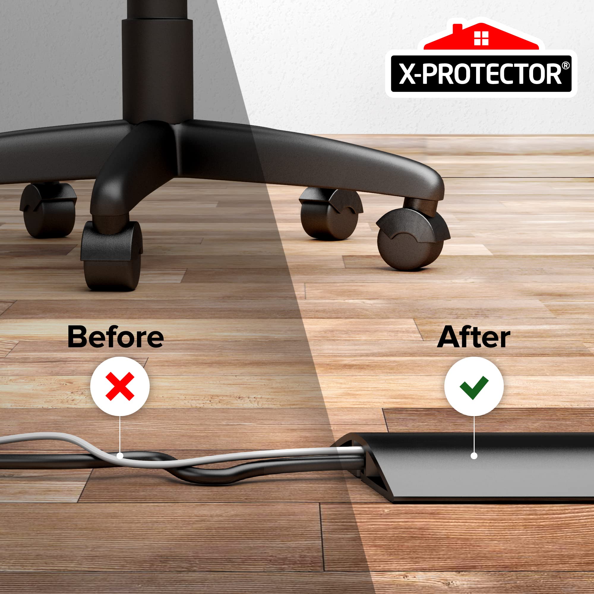 Floor Cord Cover X-Protector – 5’ Overfloor Cord Protector – Self-Adhesive Power Cable Protector – Silicone Cord Protector – Ideal Extension Cord Cover to Protect Wires On Floor (60 in)