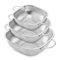 E-far 3 Pack Colander for Kitchen, Square Stainless Steel Metal Strainer Colander with Handle for Draining Food Pasta Vegetable, Micro-Perforated & Elevated Feet, Dishwasher Safe(2.4/4/6QT)