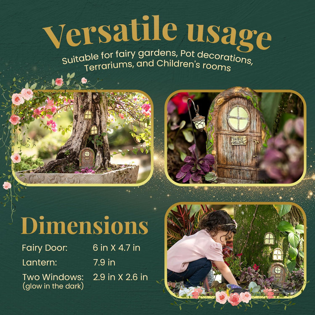 Fairy Door and Garden Kit - Outdoor Accessories for Trees, Gnome House, Decor