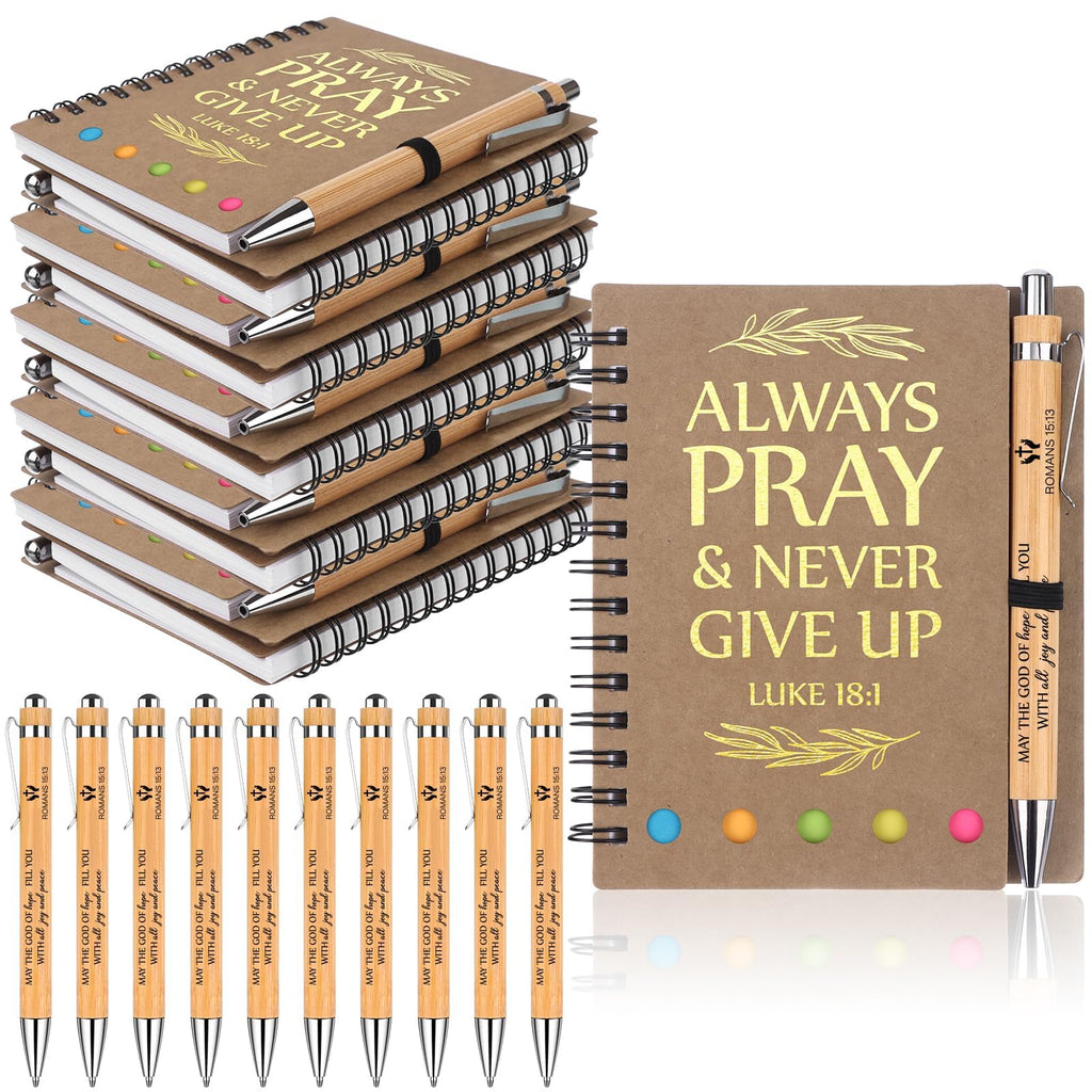 10 Set Christian Gifts Bulk Christian Spiral Notebooks Bible Verse Pens Religious Inspirational Scripture Pen for Men Women Office School Church Visitors Journal Religious Party Favors