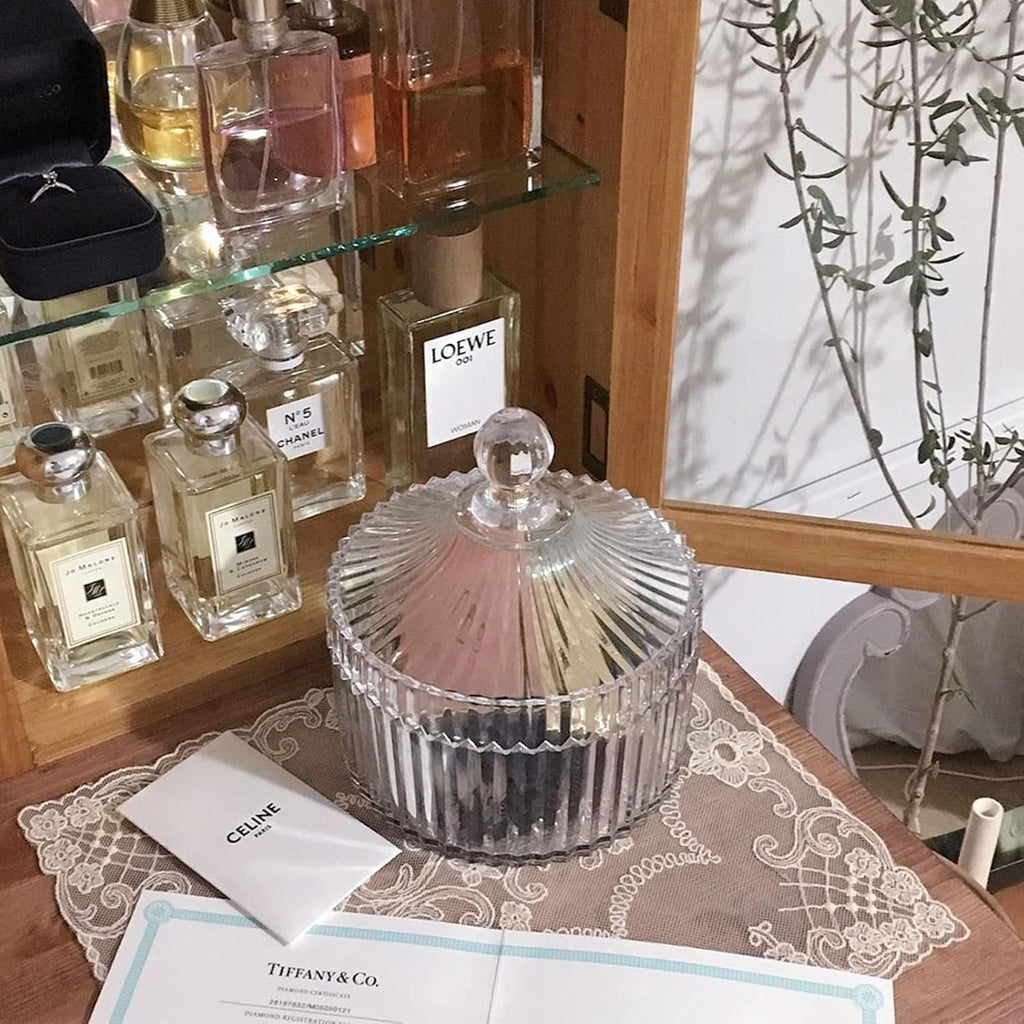YOUEON Set of 4 Glass Covered Candy Dish with Lid, Crystal Candy Jar Clear Decorative Glass Jars Sugar Dish for Candy Buffet, Party, Wedding, Countertop, 4 Styles