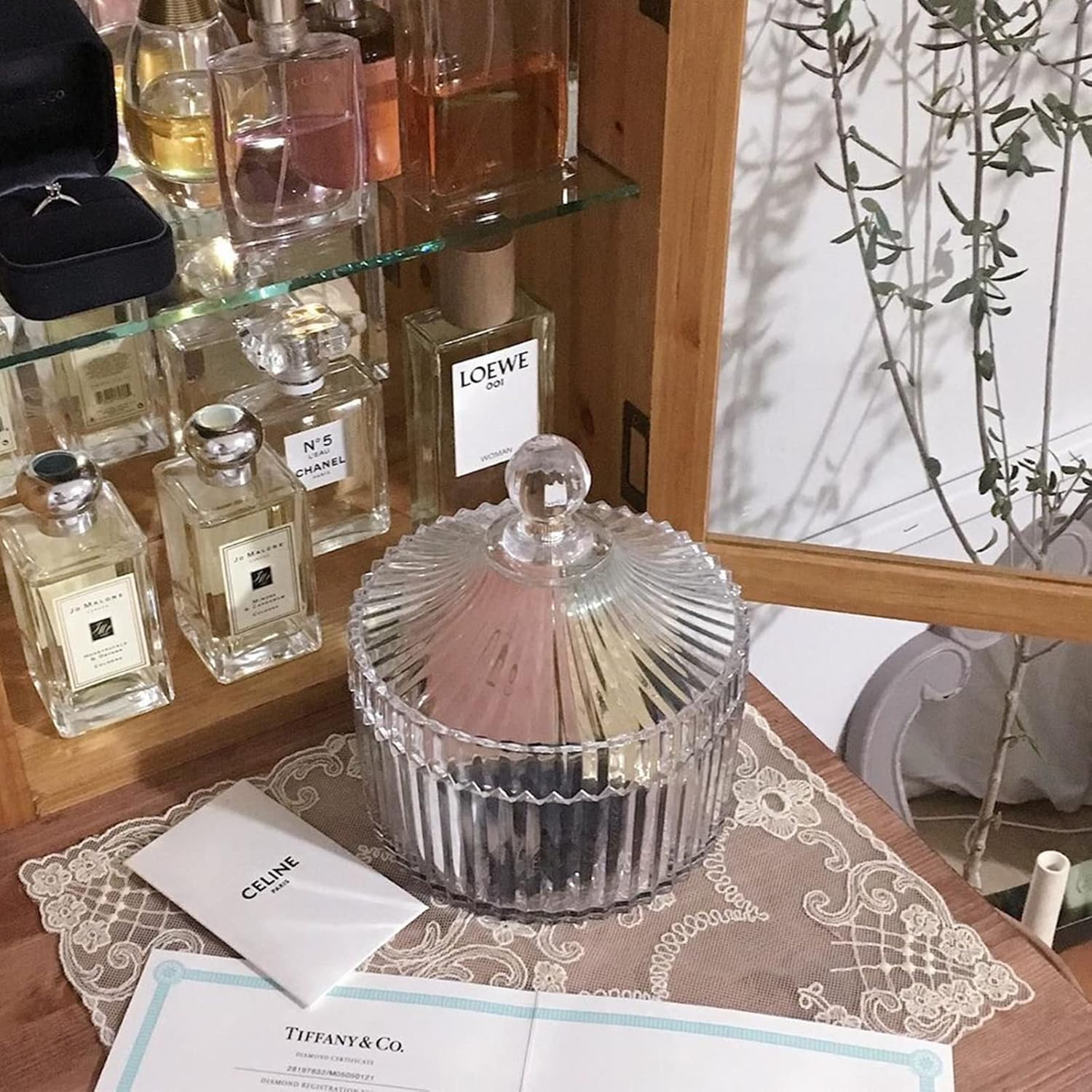 YOUEON Set of 4 Glass Covered Candy Dish with Lid, Crystal Candy Jar Clear Decorative Glass Jars Sugar Dish for Candy Buffet, Party, Wedding, Countertop, 4 Styles